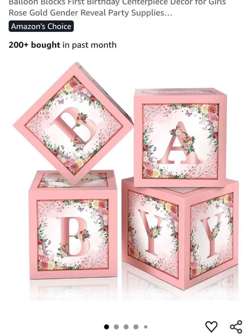 Pink Floral Baby Blocks Centerpiece Set and banner